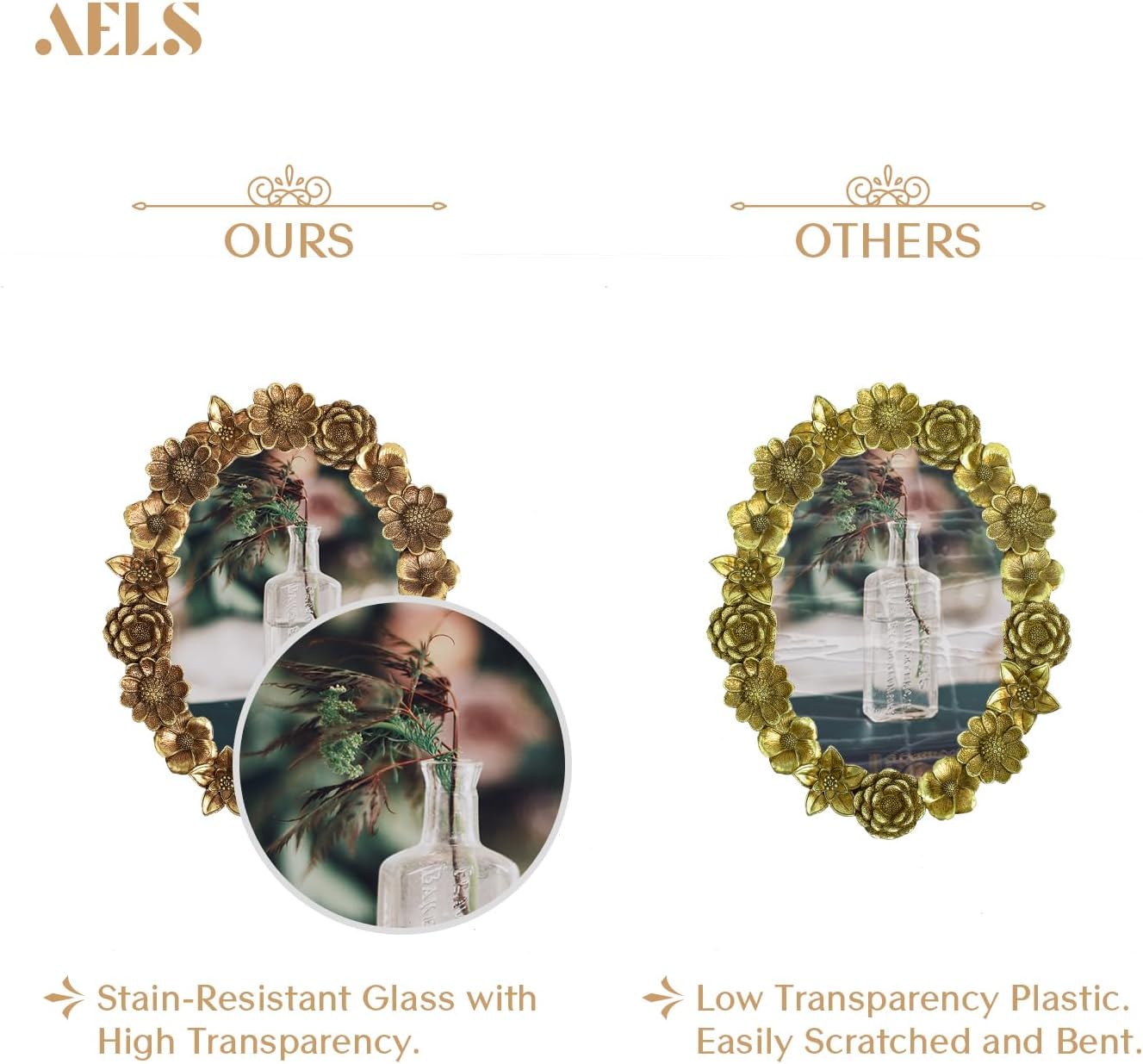 AELS 5x7 Inch Vintage Picture Frame, Elegant Antique Oval Photo Frames with Glass Front, Photo Display, Tabletop Wall Hanging, Gift Ideas, Gold Flower