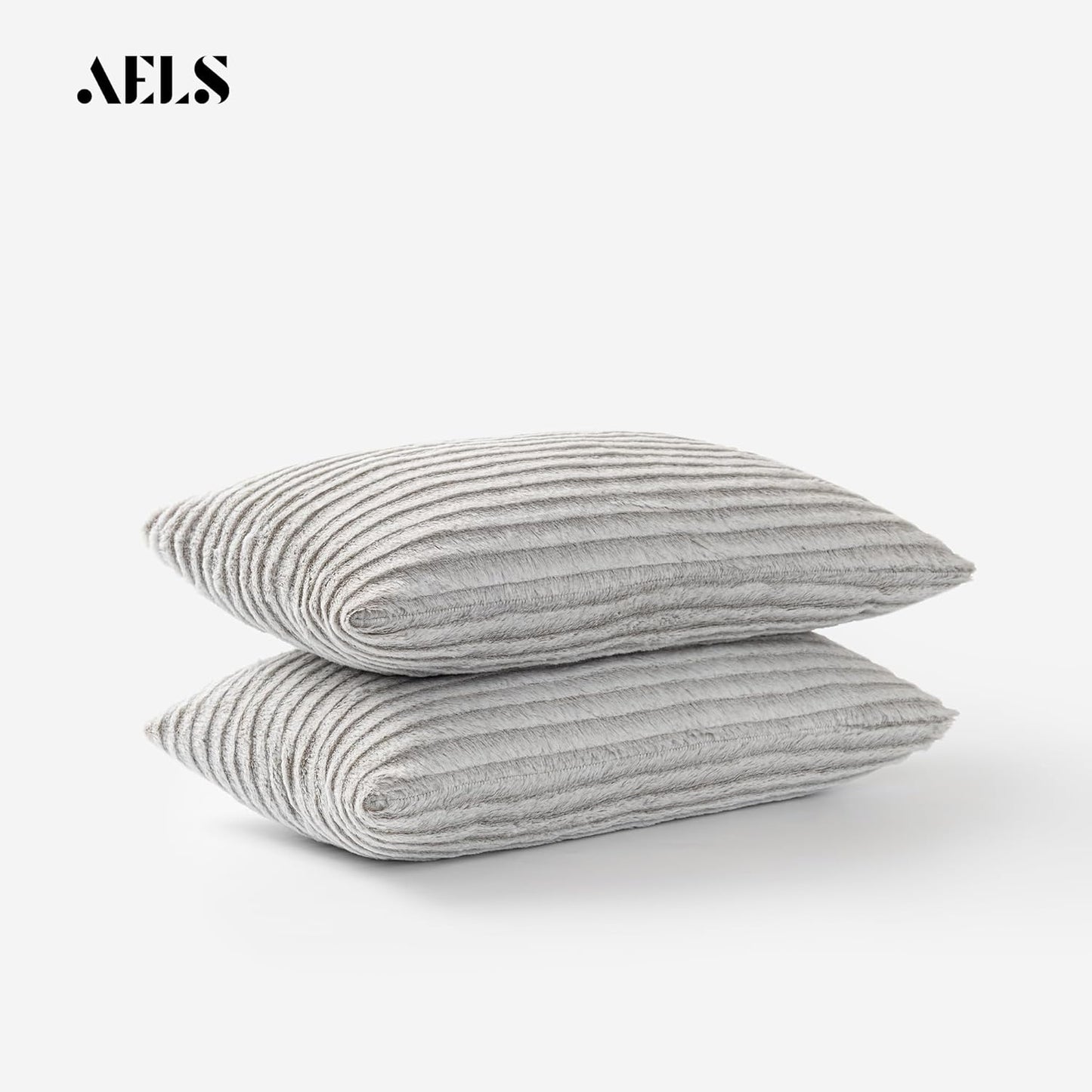 AELS 16x16 Decorative Faux Fur Striped Throw Pillow Covers, Set of 2, Accent Textured Plush Pillow Case, Modern Fuzzy Cushion Cover for Sofa Couch Living Room, Cover ONLY, Gray