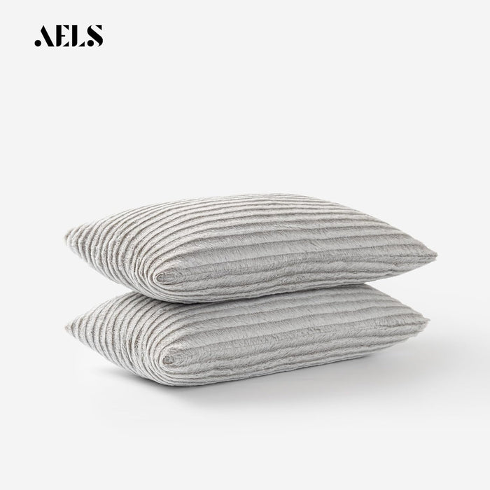 AELS 16x16 Decorative Faux Fur Striped Throw Pillow Covers, Set of 2, Accent Textured Plush Pillow Case, Modern Fuzzy Cushion Cover for Sofa Couch Living Room, Cover ONLY, Gray