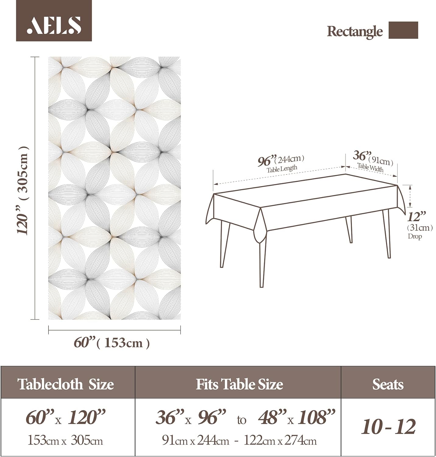 AELS Vinyl Coated Fabric 60x84 inch Tablecloth, Waterproof Oil-Proof Stain Resistant Washable Printed Indoor Table Cover, Decorative Rectangle Table Cloths for Dining Room, Party, Flower