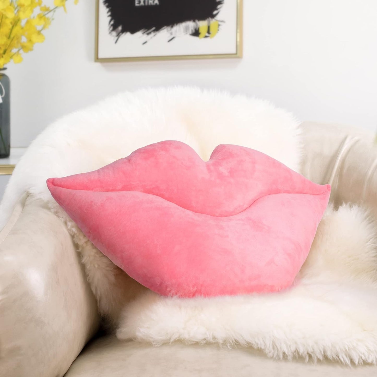 AELS 3D Large Lips Throw Pillows Smooth Soft Velvet Decorative Throw Pillows Love Pillows Cute Pillow 24 X 12 inches for Couch Sofa Bed Living Room Bedroom, Red