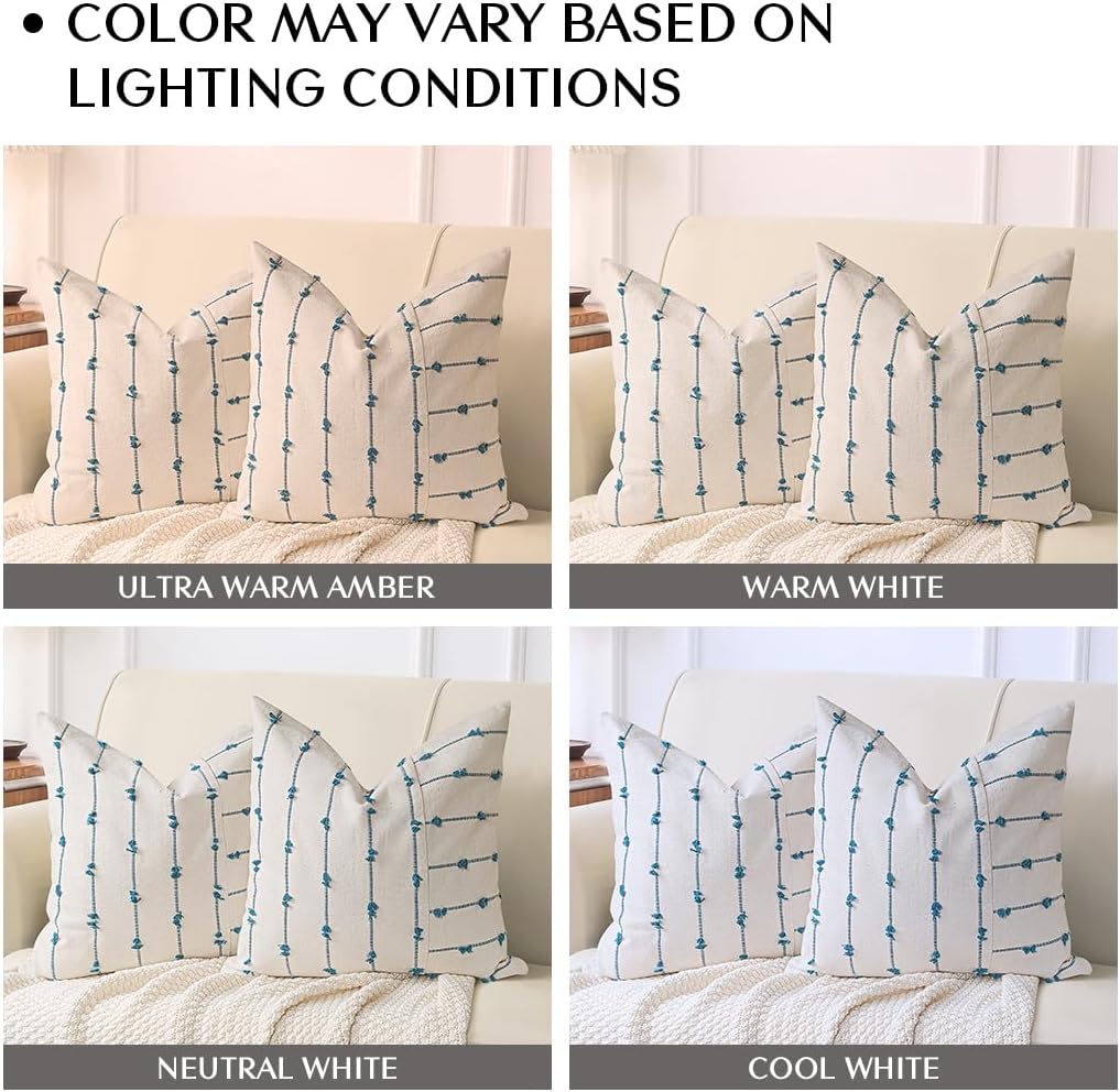 AELS 18x18 Decorative Boho Linen Throw Pillow Covers, Modern Farmhouse Textured Pillow Case, Set of 2, Tufted Stitch Stripe Cushion Cover for Bed Sofa Couch Living Room (Cover ONLY), Khaki