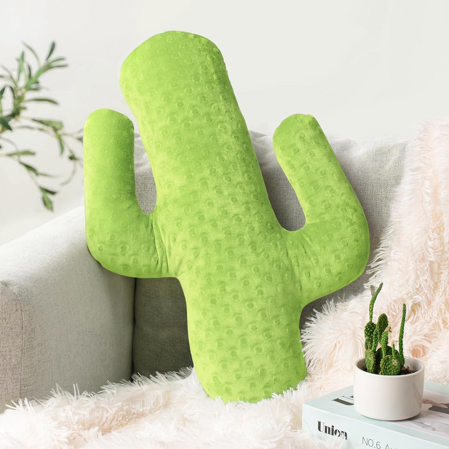 AELS 22 Inches Cactus Decorative Throw Pillow, Cute Succulent Throw Pillow, 3D Office Nap Pillow, Cactus Plush Pillow for Nursery Bedroom Room Decor, Blue Green