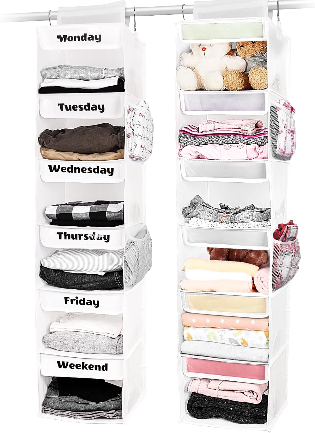 AELS 6-Shelf Weekly Clothes Organizer Set of 2, Hanging Closet Organizer for Kids & Adults, Monday Through Friday with Visual Label, Prepare & Organize Clothing, Shoes & After School Activities