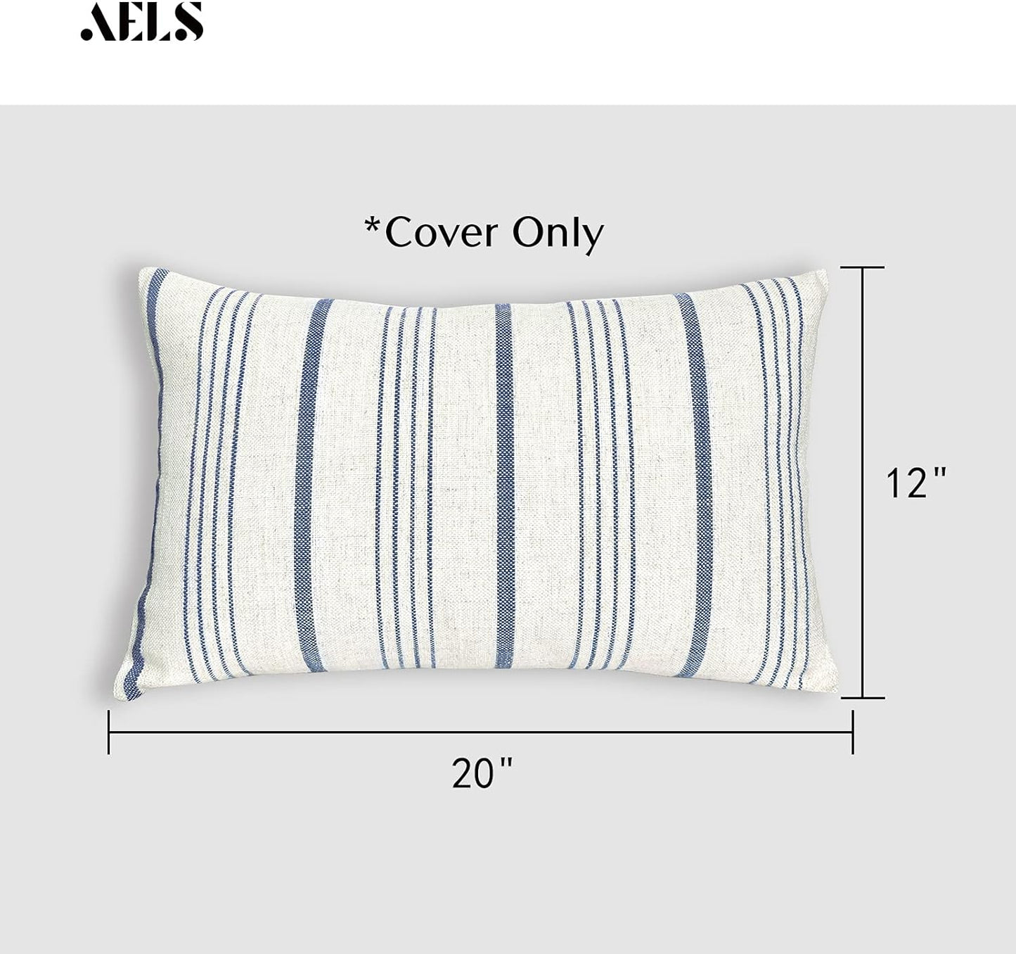 AELS 12x20 Decorative Farmhouse Throw Pillow Covers, Modern Rectangle Lumbar Pillow Case, Set of 2 Off White with Charcoal Stripes Textured Linen Cushion Cover for Sofa Couch Living Room (Cover ONLY)