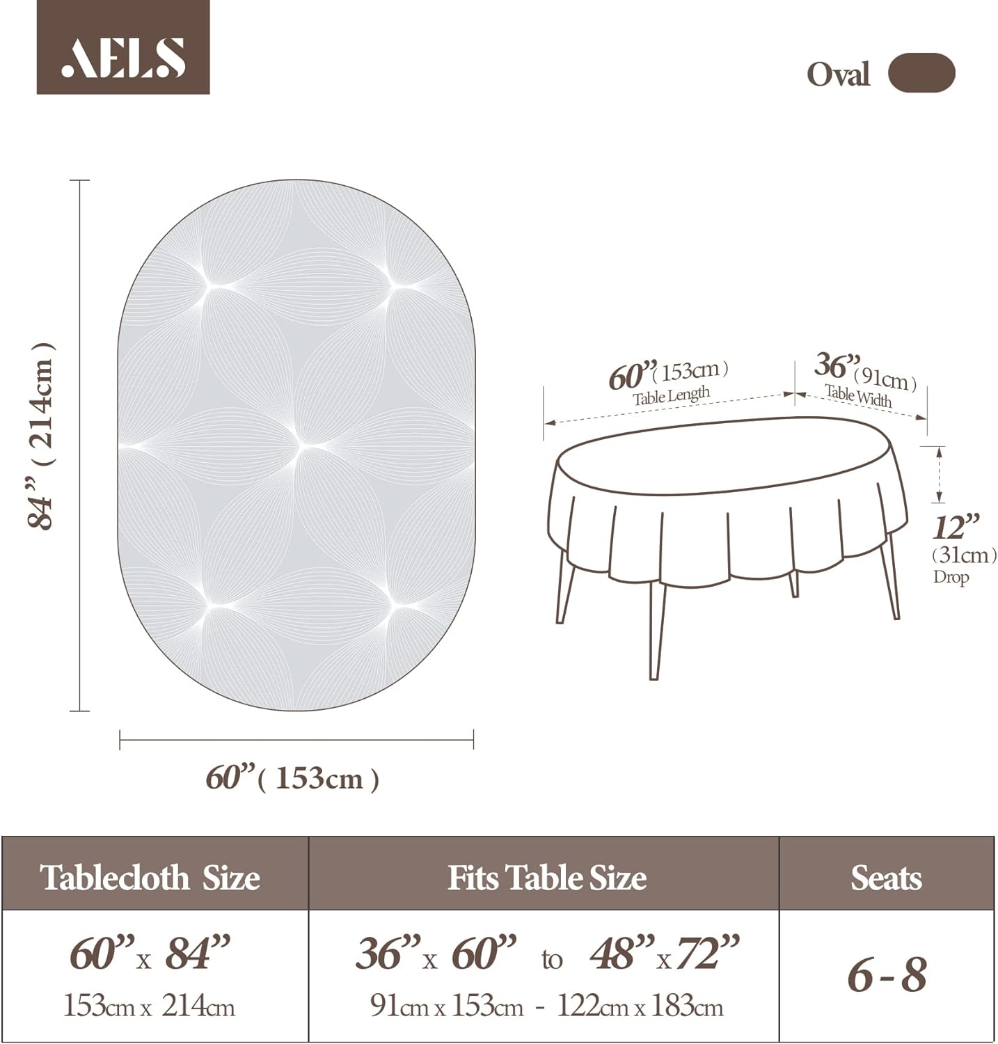 AELS Vinyl Coated Fabric 60x84 inch Tablecloth, Waterproof Oil-Proof Stain Resistant Washable Printed Indoor Table Cover, Decorative Rectangle Table Cloths for Dining Room, Party, Flower