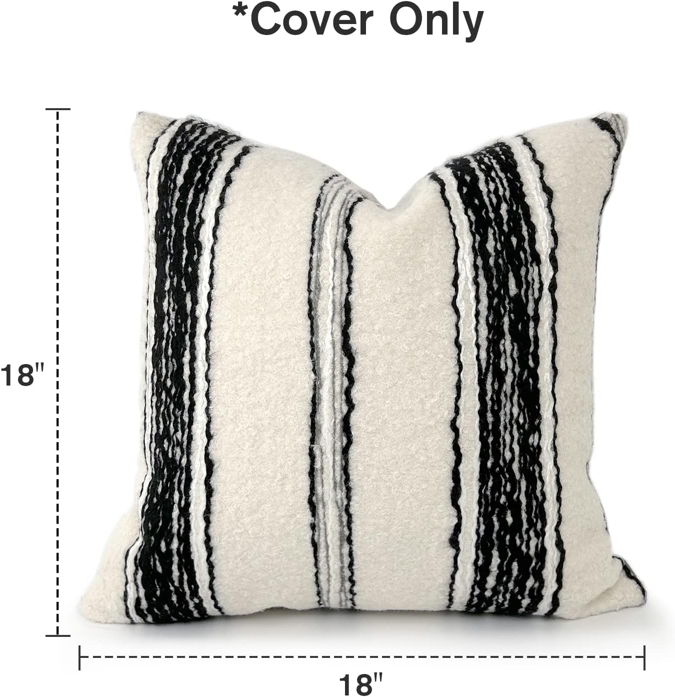 AELS 18x18 Decorative Soft Plush Throw Pillow Covers, Farmhouse Faux Fur Pillow Case, Set of 2, Beige with Black White Gray Stitch Yarn Dyed Stripe Cushion Cover for Sofa Couch Living Room, Cover ONLY