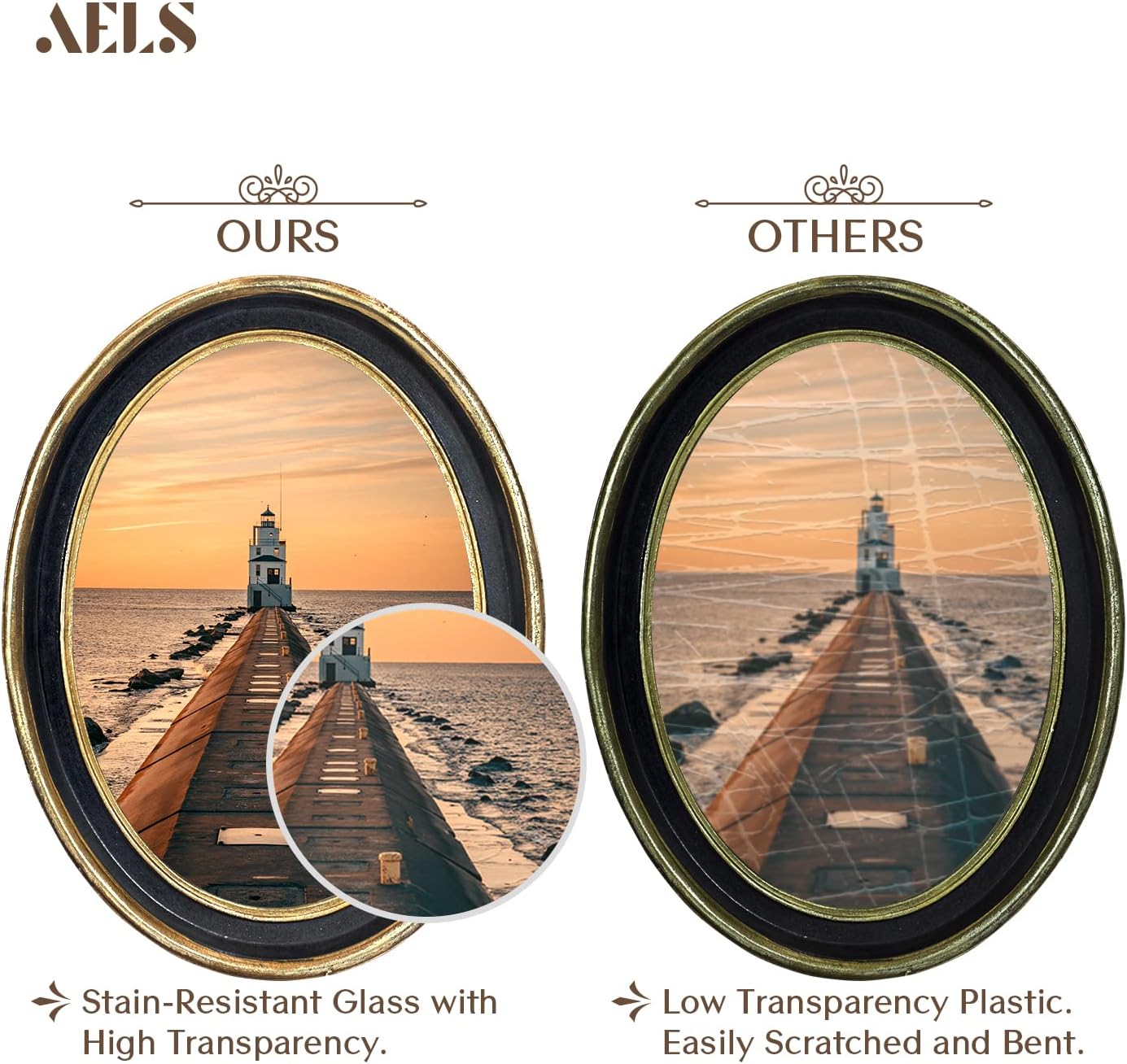 AELS 4x6 Inch Vintage Picture Frame, Elegant Antique Photo Frames with Glass Front, Photo Display, Tabletop Wall Hanging, Gift Ideas, Black Oval with Gold Trim