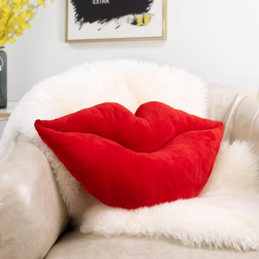 AELS 3D Large Lips Throw Pillows Smooth Soft Velvet Decorative Throw Pillows Love Pillows Cute Pillow 24 X 12 inches for Couch Sofa Bed Living Room Bedroom, Red