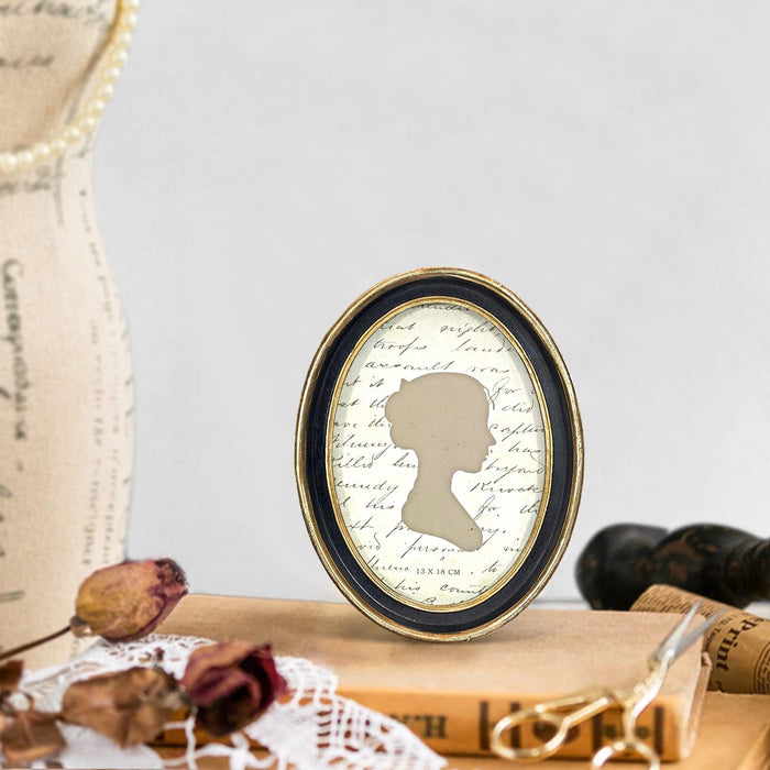 AELS 4x6 Inch Vintage Picture Frame, Elegant Antique Photo Frames with Glass Front, Photo Display, Tabletop Wall Hanging, Gift Ideas, Black Oval with Gold Trim