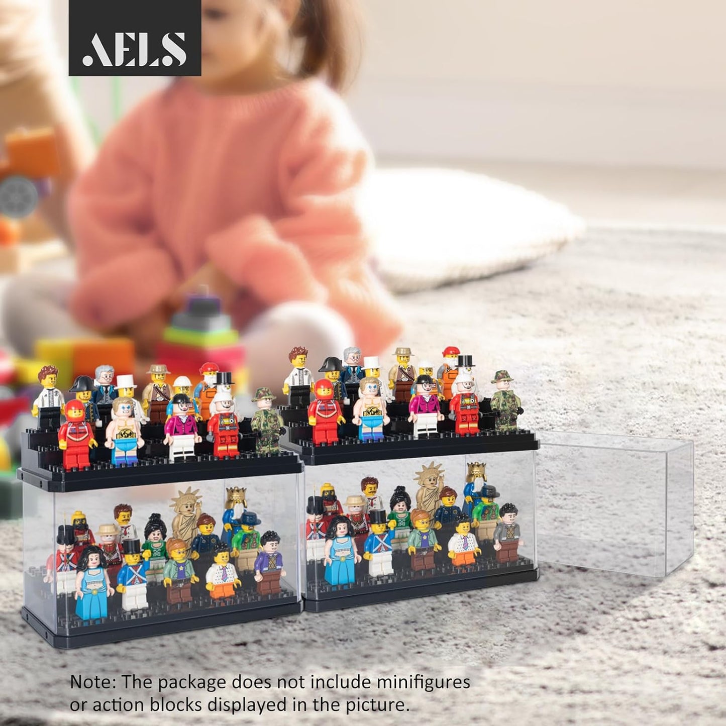 AELS 1 Pack Acrylic Minifigures Display Case, Stackable and Dustproof Building Block Display Box for Lego Action Figure Toys Storage, Gifts for Lego Lovers