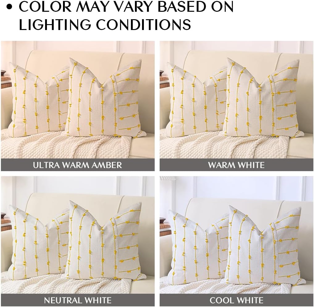 AELS 18x18 Decorative Boho Linen Throw Pillow Covers, Modern Farmhouse Textured Pillow Case, Set of 2, Tufted Stitch Stripe Cushion Cover for Bed Sofa Couch Living Room (Cover ONLY), Khaki