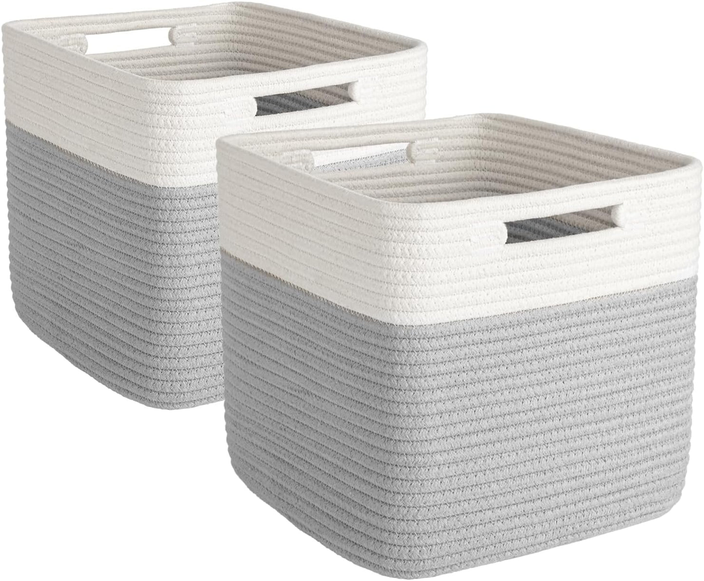 AELS Hand Woven Cotton Basket for Storage, Cube Storage Bins with Handles, Foldable Collapsible Closet Organizers and Storage, Boho Farmhouse Storage Cubes for Shelves, Beige