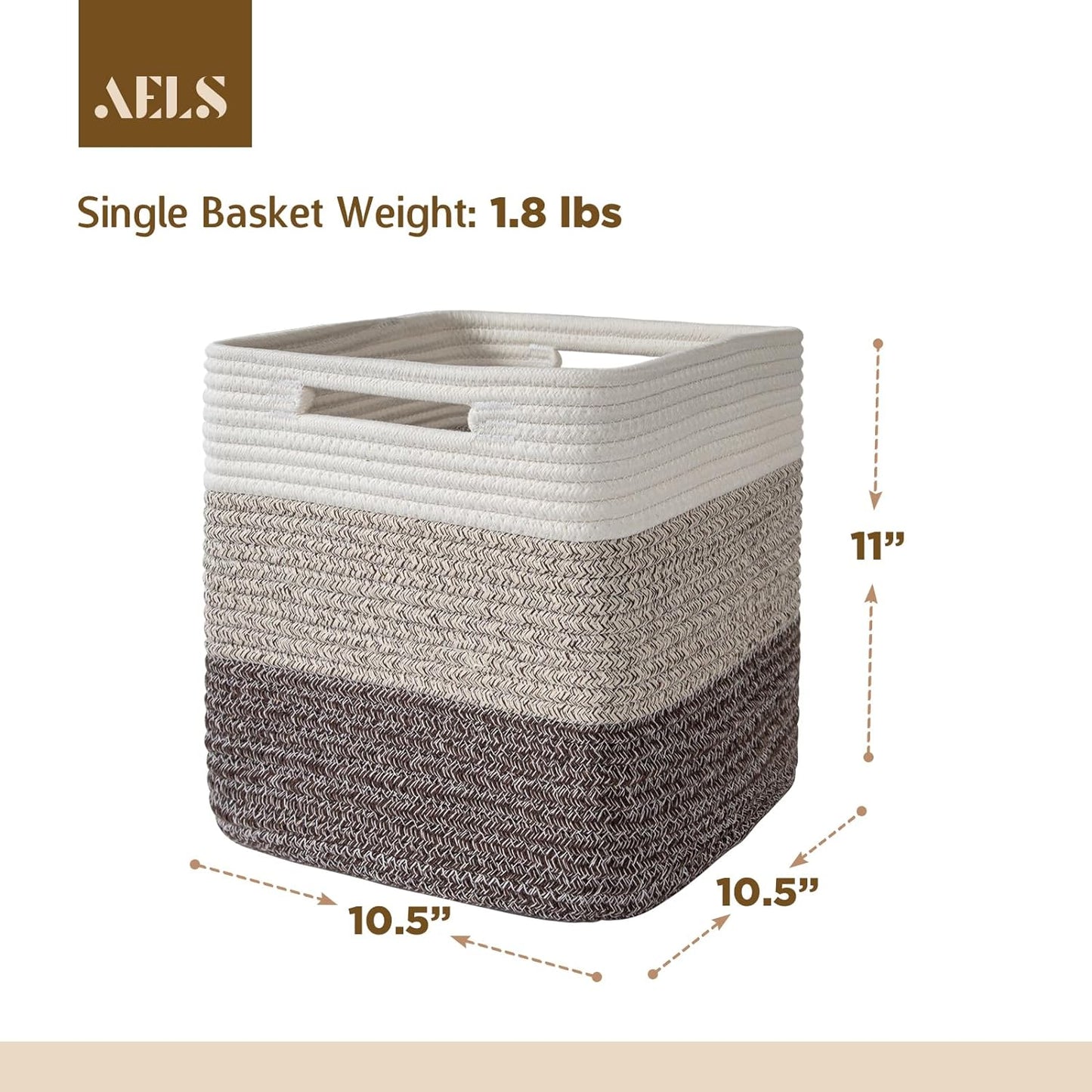 AELS Hand Woven Cotton Basket for Storage, Cube Storage Bins with Handles, Foldable Collapsible Closet Organizers and Storage, Boho Farmhouse Storage Cubes for Shelves, Beige