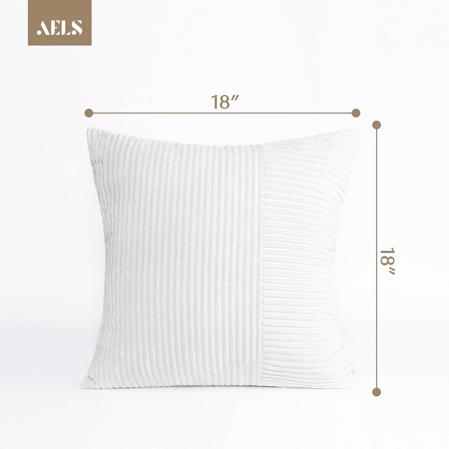 AELS 18x18 Soft Corduroy Striped Throw Pillow Covers, Decorative Square Pillow Case, Set of 2, Modern Farmhouse Cushion Cover for Sofa Couch Living Room, White (Cover ONLY)