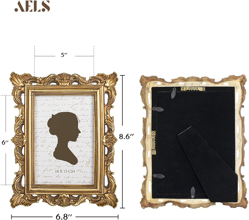 AELS 4x6 Inch Vintage Picture Frame, Elegant Antique Photo Frames with Glass Front, Photo Display, Tabletop Wall Hanging, Gift Ideas