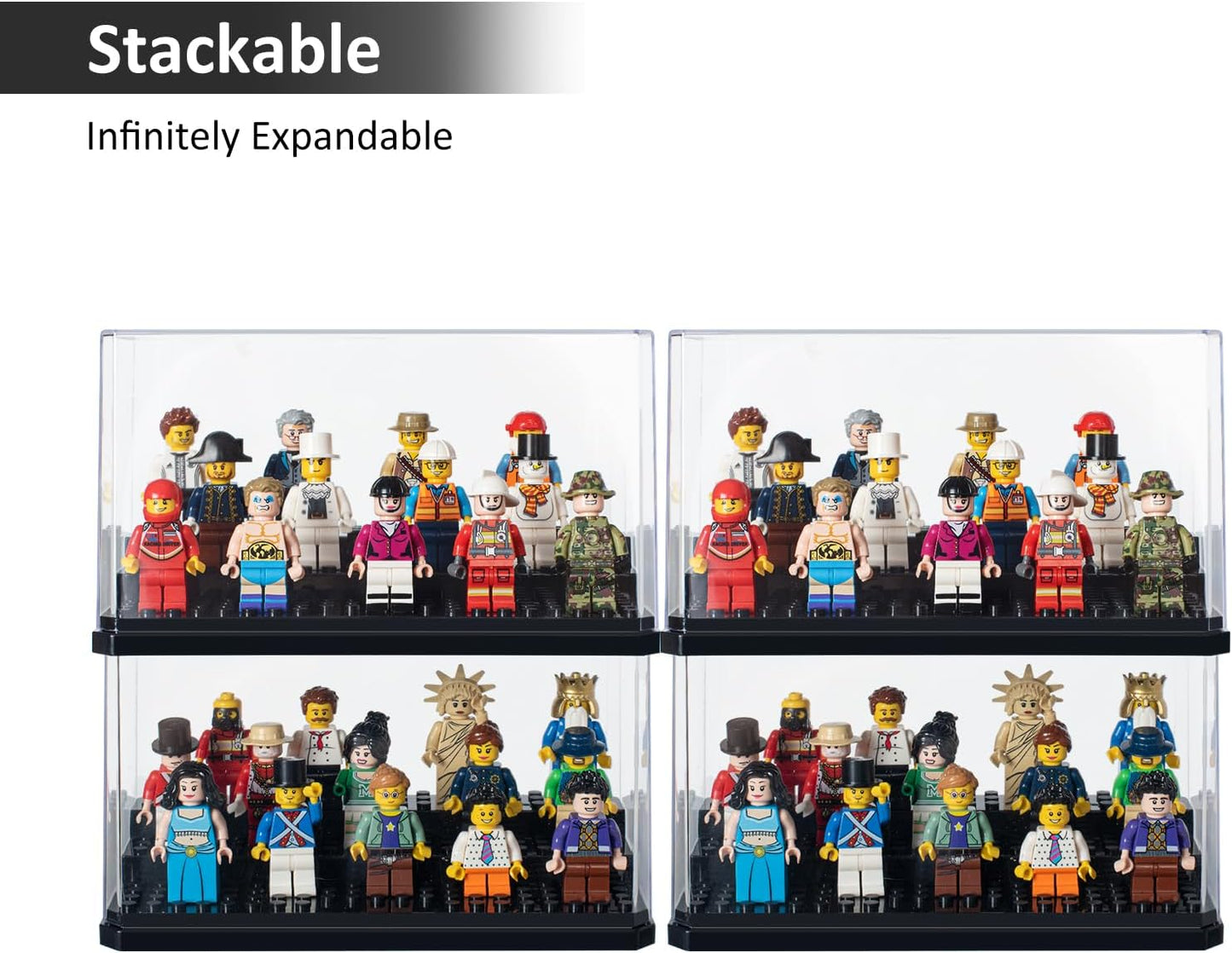 AELS 1 Pack Acrylic Minifigures Display Case, Stackable and Dustproof Building Block Display Box for Lego Action Figure Toys Storage, Gifts for Lego Lovers