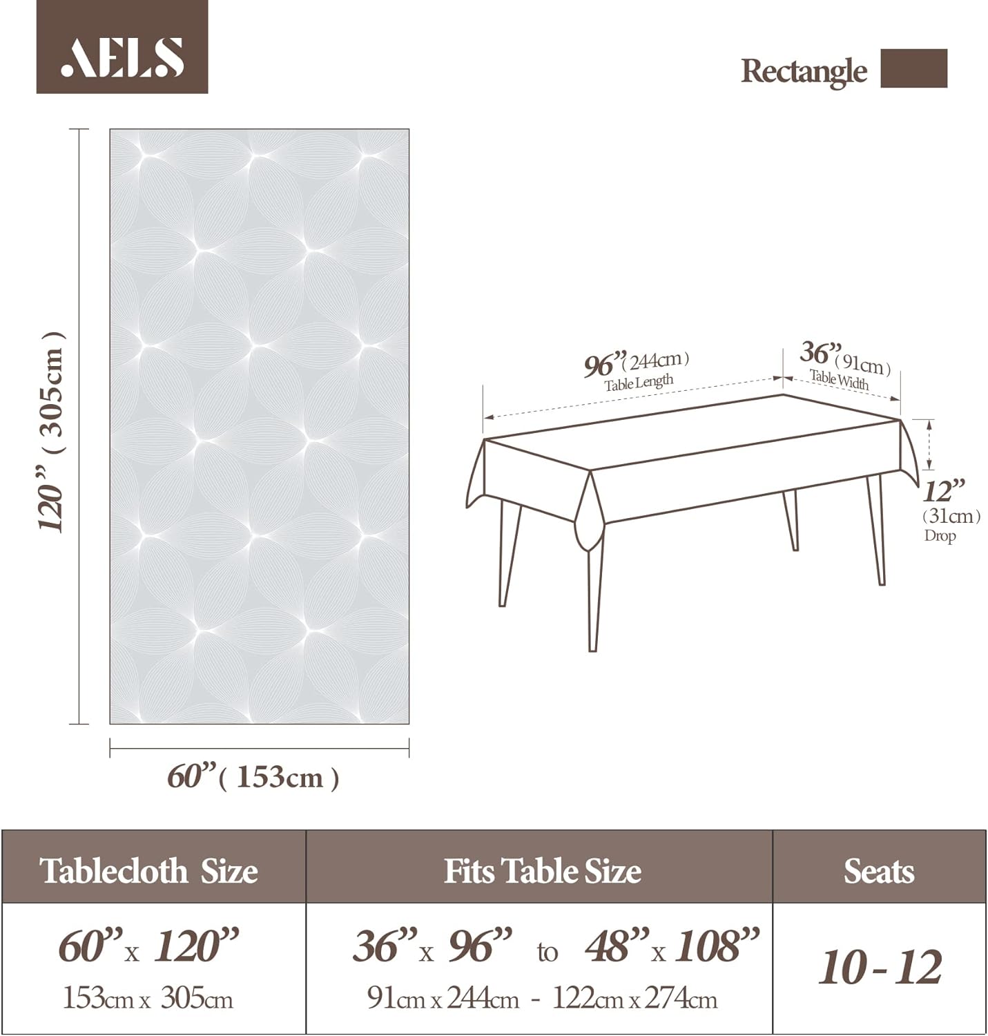 AELS Vinyl Coated Fabric 60x84 inch Tablecloth, Waterproof Oil-Proof Stain Resistant Washable Printed Indoor Table Cover, Decorative Rectangle Table Cloths for Dining Room, Party, Flower