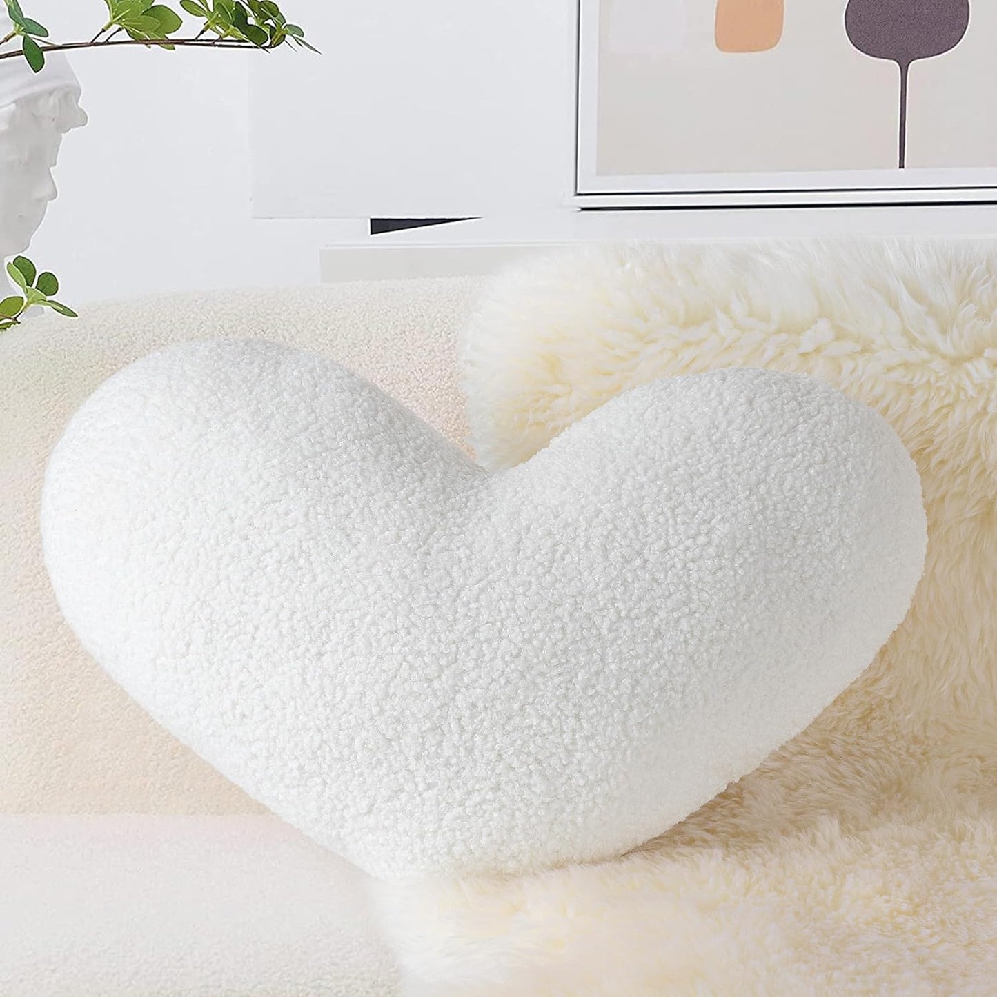 AELS Heart Shaped Pillow, 20 Inches Heart Decorative Throw Pillows, Faux Fur Love Pillows Cute Pillow, Valentines Day Decorations, Wedding Decor, Living Room Bedroom Nursery Decor, White