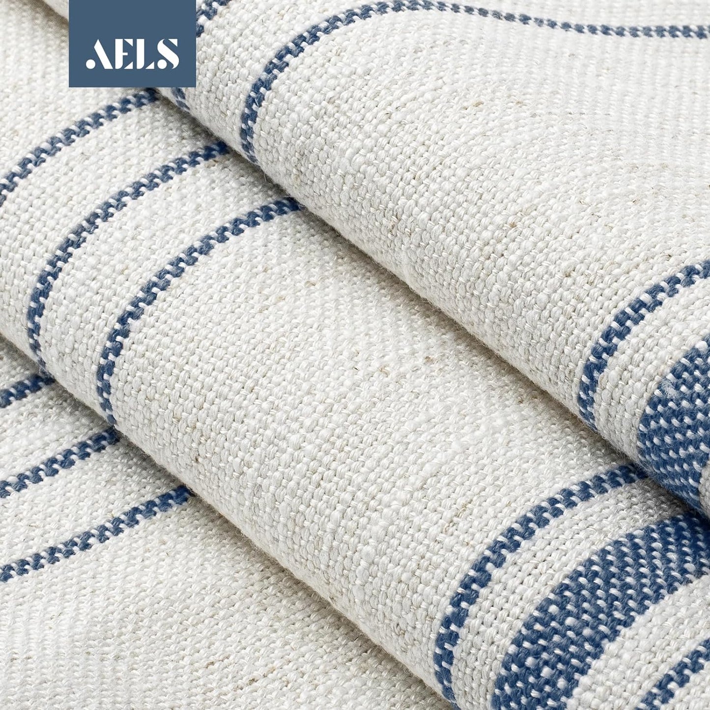 AELS 18x18 Decorative Farmhouse Throw Pillow Covers, Modern Square Pillow Case, Set of 2 Off White with Navy Blue Stripes Textured Linen Cushion Cover for Sofa Couch Living Room (Cover ONLY)