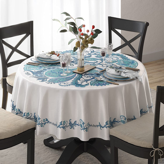 Blue & Green Trees 60 Inch Round Tablecloth