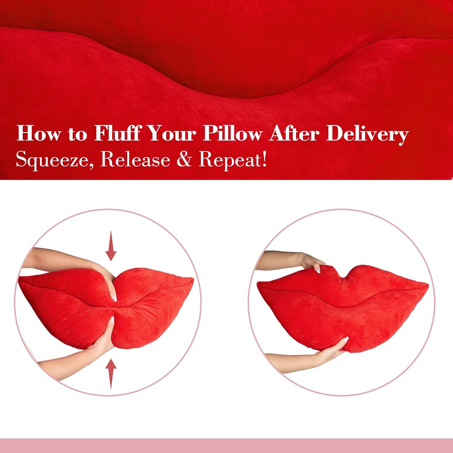 AELS 3D Large Lips Throw Pillows Smooth Soft Velvet Decorative Throw Pillows Love Pillows Cute Pillow 24 X 12 inches for Couch Sofa Bed Living Room Bedroom, Red