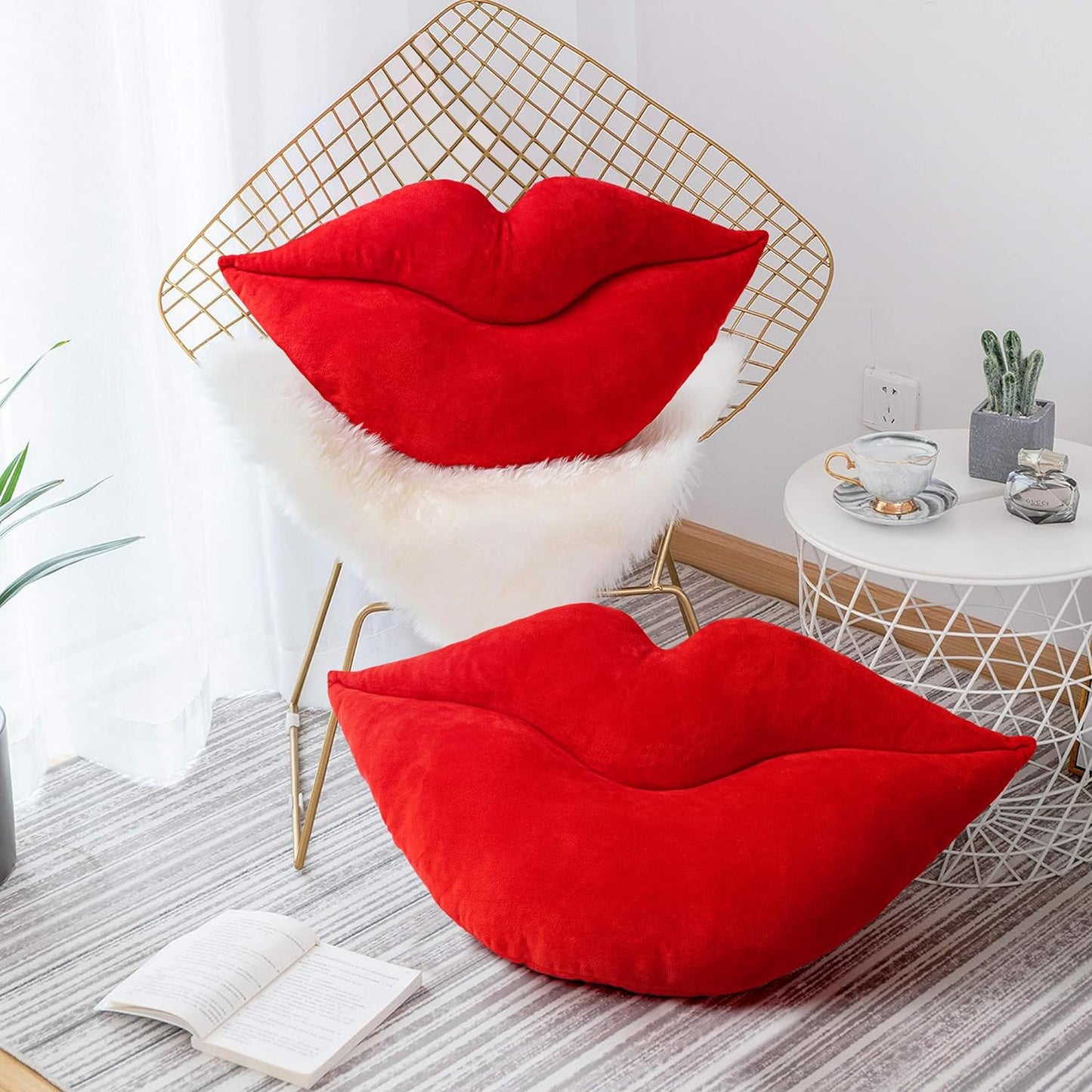 AELS 3D Large Lips Throw Pillows Smooth Soft Velvet Decorative Throw Pillows Love Pillows Cute Pillow 24 X 12 inches for Couch Sofa Bed Living Room Bedroom, Red