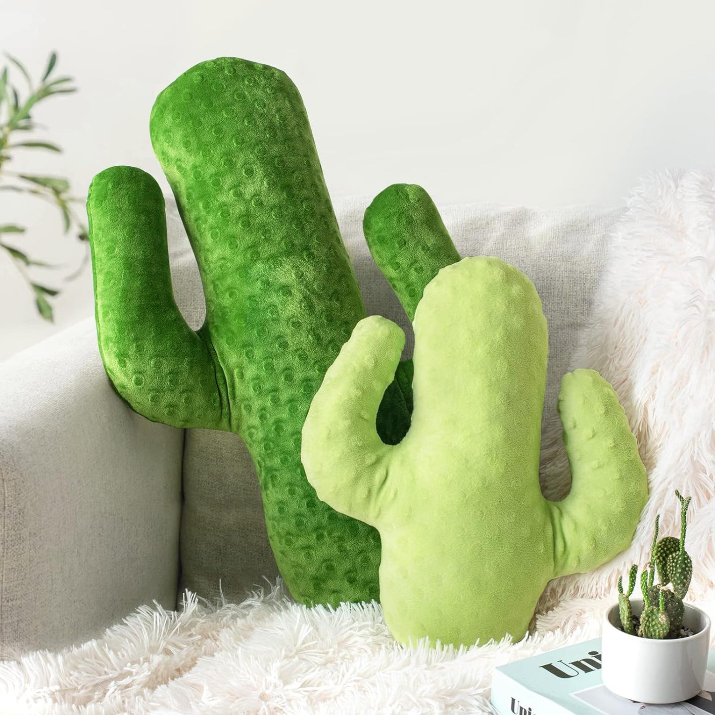 AELS 22 Inches Cactus Decorative Throw Pillow, Cute Succulent Throw Pillow, 3D Office Nap Pillow, Cactus Plush Pillow for Nursery Bedroom Room Decor, Blue Green