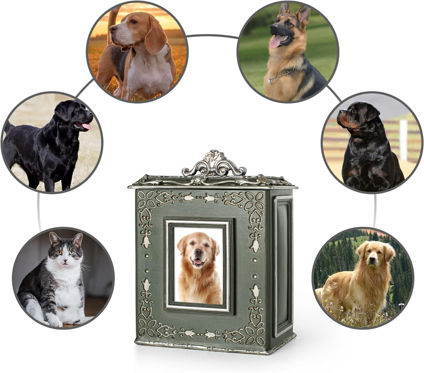 AELS Pet Urn Memory Box for Keepsakes with Photo Slot, Dog Memorial Urns for Ashes, Cat or Dog Cremation Urns, Dark Green