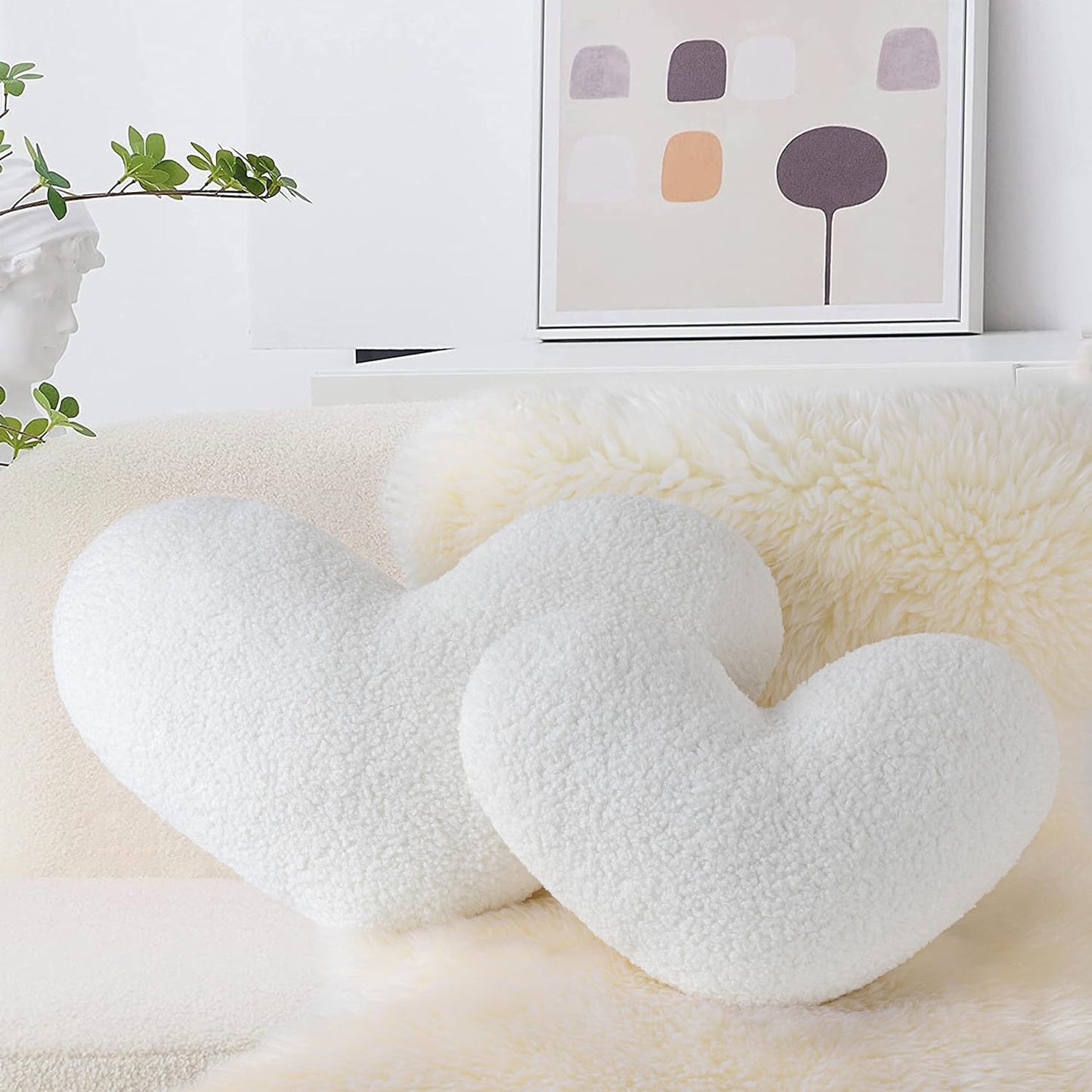 AELS Heart Shaped Pillow, 20 Inches Heart Decorative Throw Pillows, Faux Fur Love Pillows Cute Pillow, Valentines Day Decorations, Wedding Decor, Living Room Bedroom Nursery Decor, White