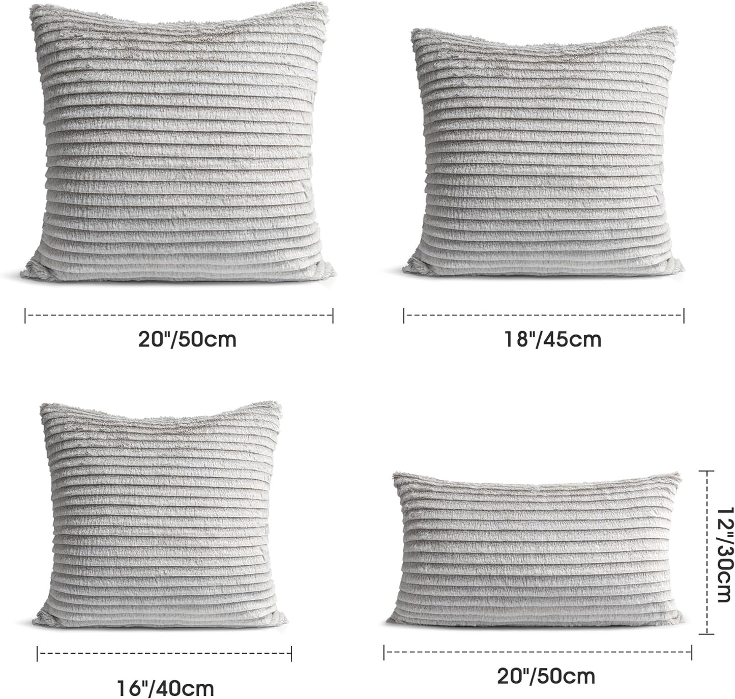 AELS 16x16 Decorative Faux Fur Striped Throw Pillow Covers, Set of 2, Accent Textured Plush Pillow Case, Modern Fuzzy Cushion Cover for Sofa Couch Living Room, Cover ONLY, Gray