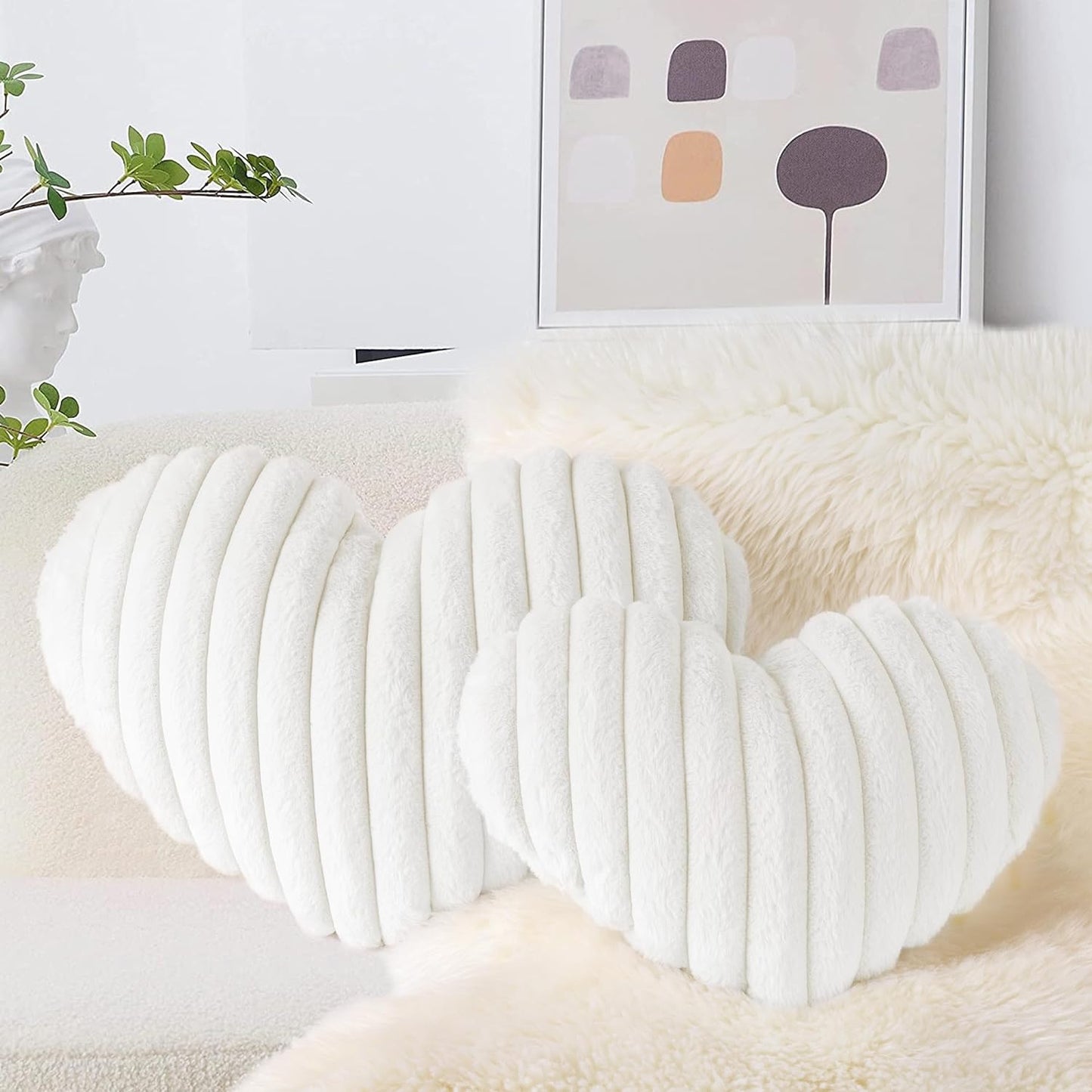 AELS Heart Shaped Pillow, 20 Inches Heart Decorative Throw Pillows, Faux Fur Love Pillows Cute Pillow, Valentines Day Decorations, Wedding Decor, Living Room Bedroom Nursery Decor, White