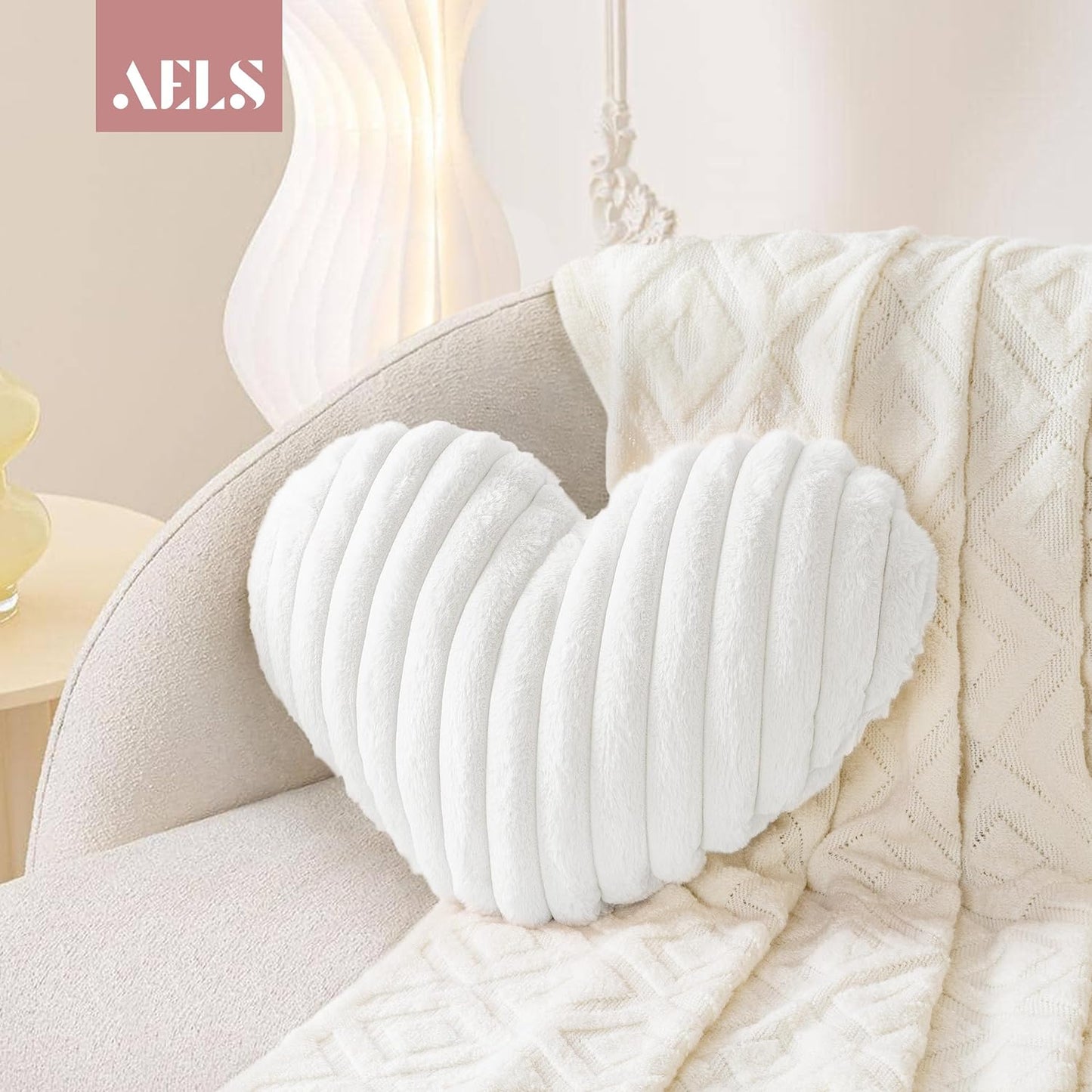 AELS Heart Shaped Pillow, 20 Inches Heart Decorative Throw Pillows, Faux Fur Love Pillows Cute Pillow, Valentines Day Decorations, Wedding Decor, Living Room Bedroom Nursery Decor, White