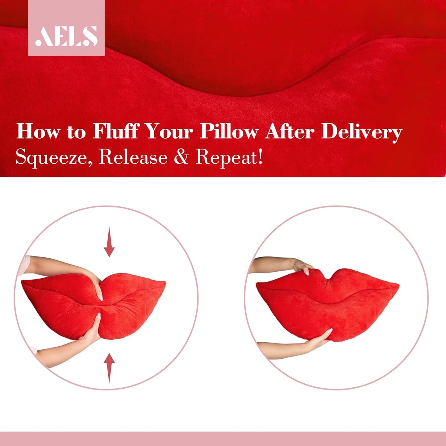 AELS 3D Large Lips Throw Pillows Smooth Soft Velvet Decorative Throw Pillows Love Pillows Cute Pillow 24 X 12 inches for Couch Sofa Bed Living Room Bedroom, Red