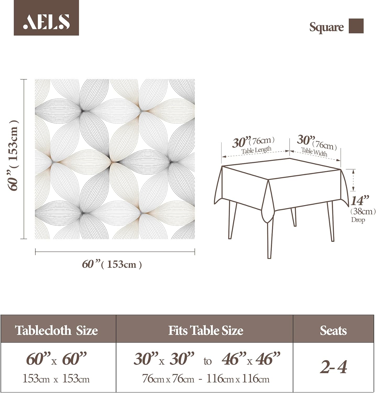 AELS Vinyl Coated Fabric 60x84 inch Tablecloth, Waterproof Oil-Proof Stain Resistant Washable Printed Indoor Table Cover, Decorative Rectangle Table Cloths for Dining Room, Party, Flower