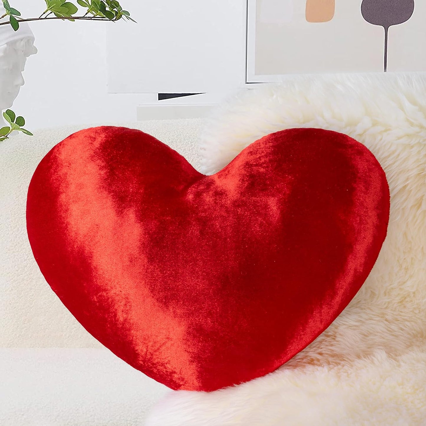 AELS Heart Shaped Pillow, 20 Inches Heart Decorative Throw Pillows, Faux Fur Love Pillows Cute Pillow, Valentines Day Decorations, Wedding Decor, Living Room Bedroom Nursery Decor, White