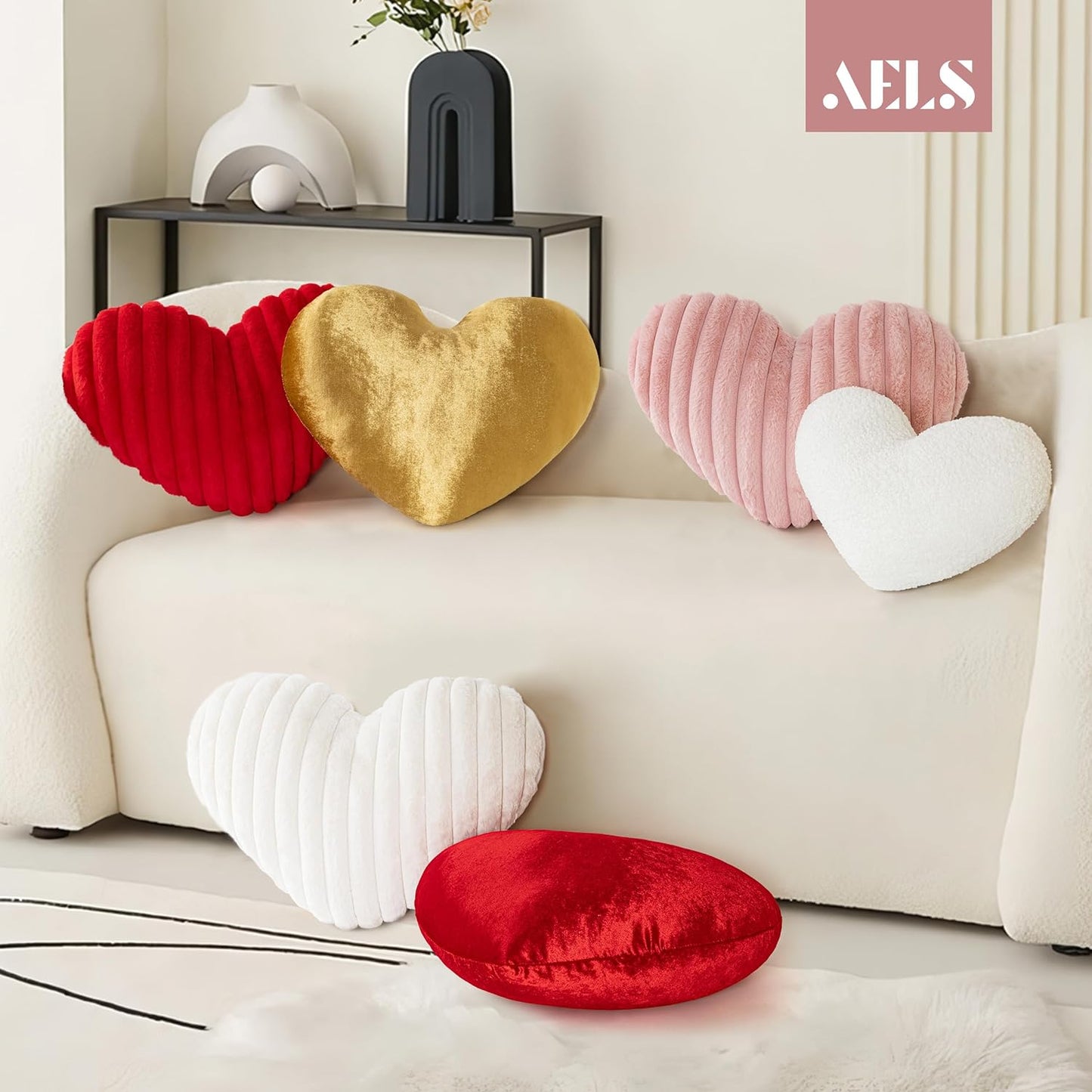 AELS Heart Shaped Pillow, 20 Inches Heart Decorative Throw Pillows, Faux Fur Love Pillows Cute Pillow, Valentines Day Decorations, Wedding Decor, Living Room Bedroom Nursery Decor, White