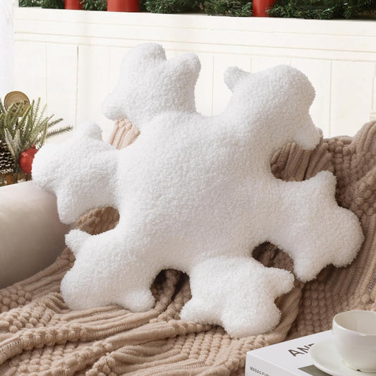 AELS 21.6 Inches 3D Snowflake Christmas Decorative Throw Pillow, Cute Winter Faux Fur Plush Throw Pillow, Living Room Bedroom Nursery Decor, White Christmas Decoration, Snow White