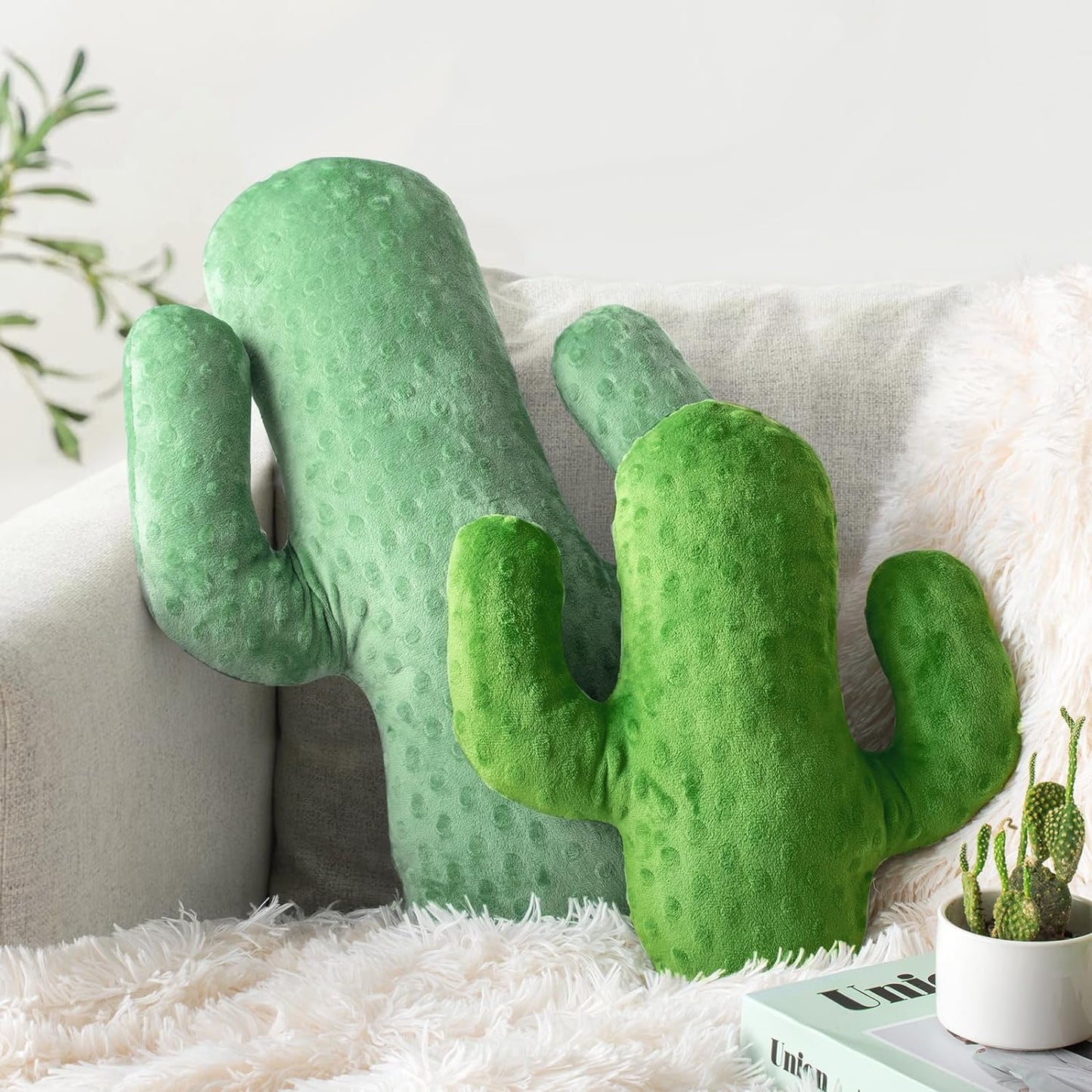 AELS 22 Inches Cactus Decorative Throw Pillow, Cute Succulent Throw Pillow, 3D Office Nap Pillow, Cactus Plush Pillow for Nursery Bedroom Room Decor, Blue Green