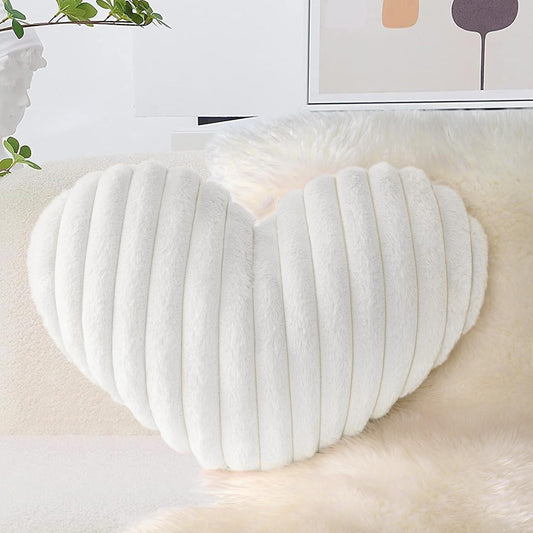 AELS Heart Shaped Pillow, 20 Inches Heart Decorative Throw Pillows, Faux Fur Love Pillows Cute Pillow, Valentines Day Decorations, Wedding Decor, Living Room Bedroom Nursery Decor, White