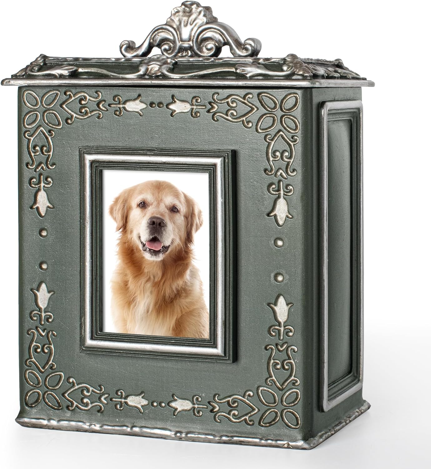 AELS Pet Urn Memory Box for Keepsakes with Photo Slot, Dog Memorial Urns for Ashes, Cat or Dog Cremation Urns, Dark Green