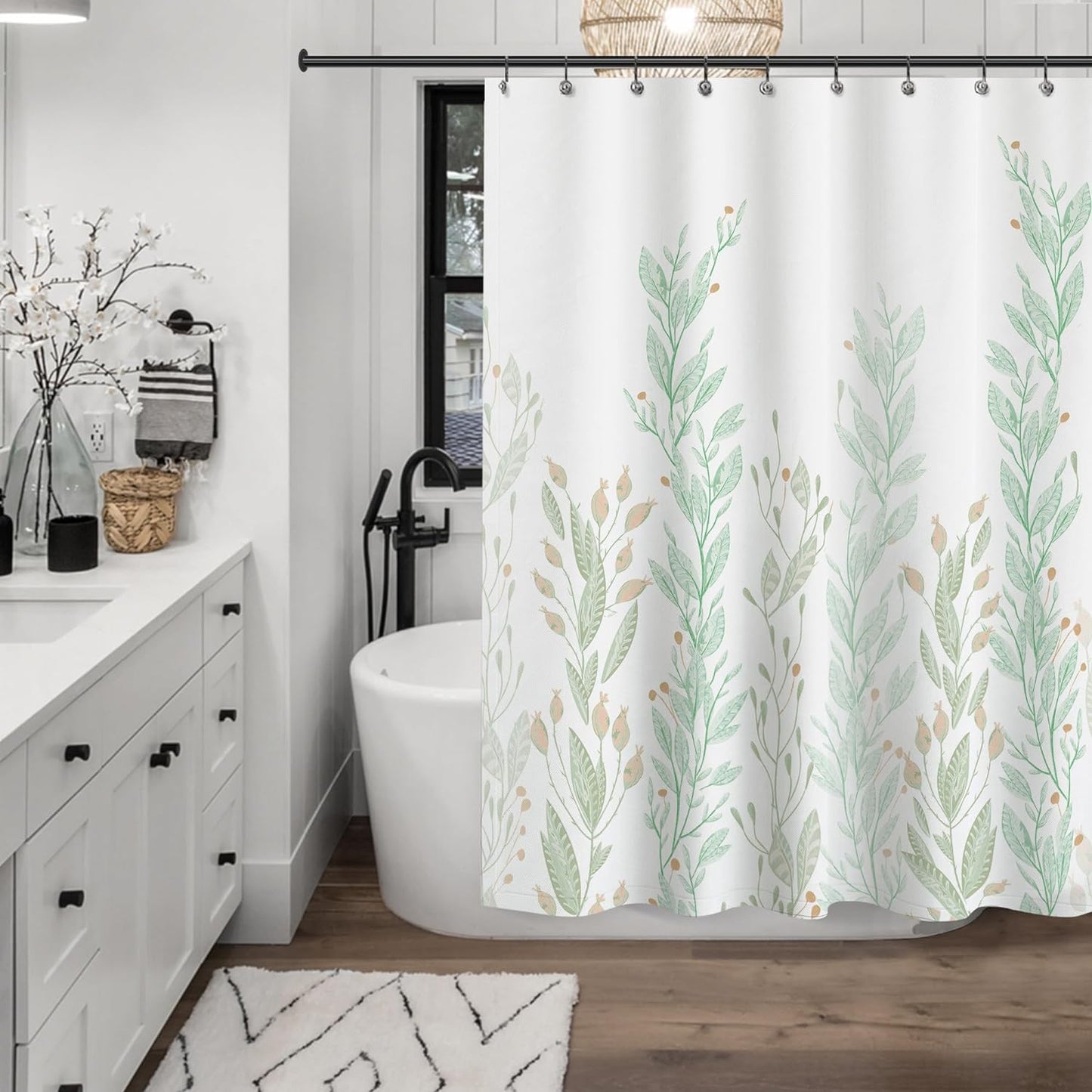 AELS Green Shower Curtain for Bathroom Flower Shower Curtain Wildflower Flowered Bathroom Curtain Decorative Pretty Plant Shower Curtain, 71x71