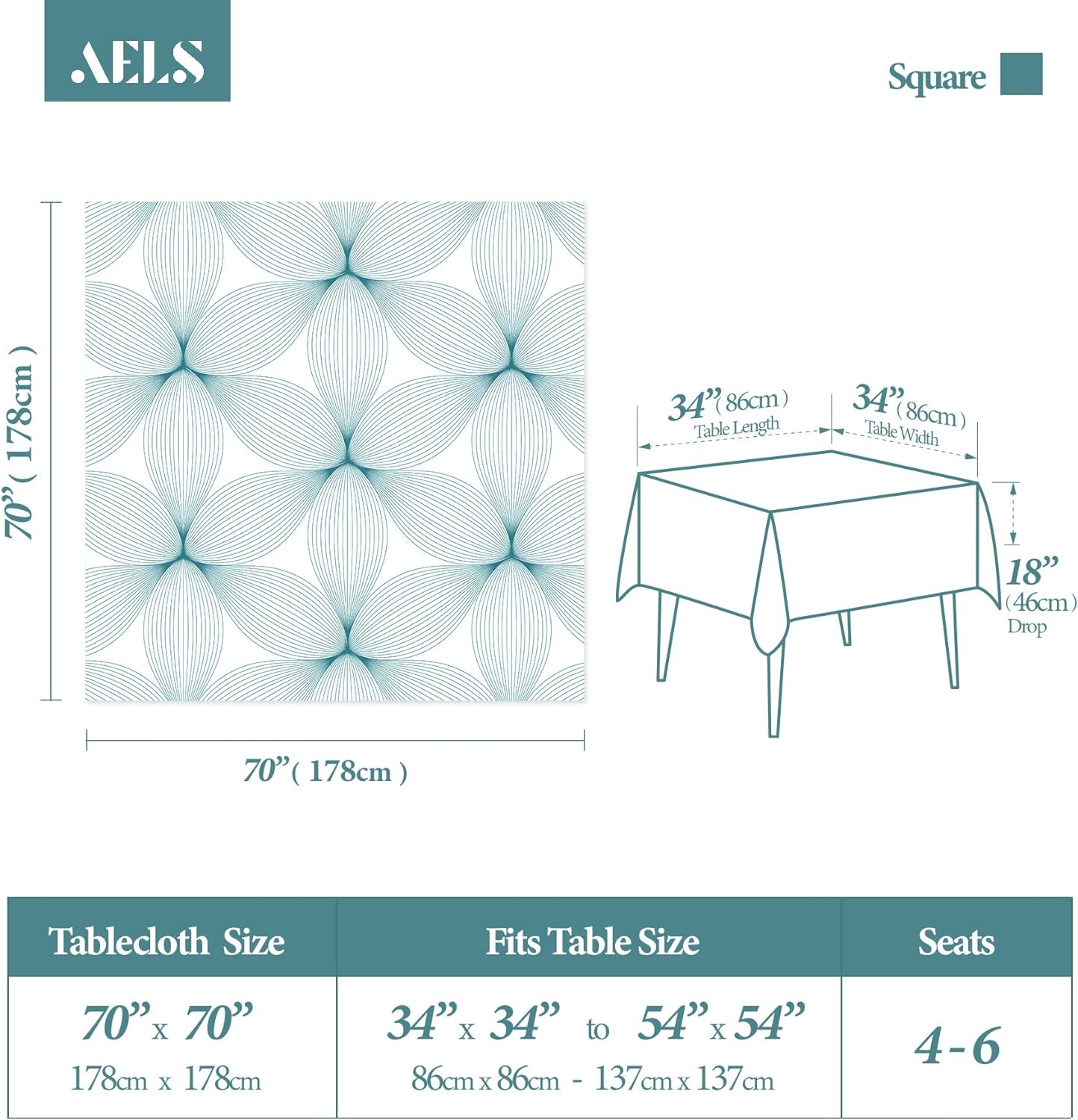 AELS Vinyl Coated Fabric 60x84 inch Tablecloth, Waterproof Oil-Proof Stain Resistant Washable Printed Indoor Table Cover, Decorative Rectangle Table Cloths for Dining Room, Party, Flower