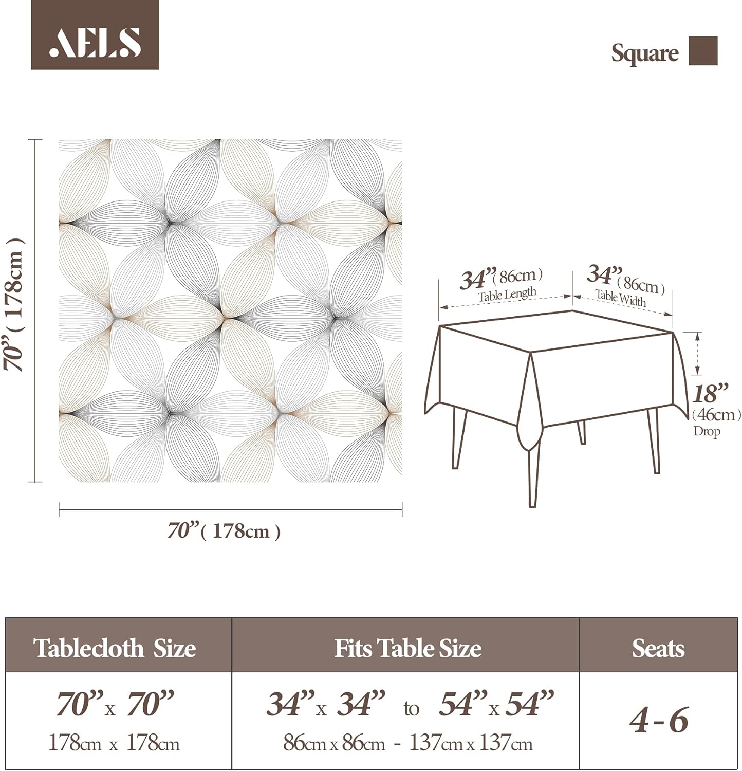 AELS Vinyl Coated Fabric 60x84 inch Tablecloth, Waterproof Oil-Proof Stain Resistant Washable Printed Indoor Table Cover, Decorative Rectangle Table Cloths for Dining Room, Party, Flower