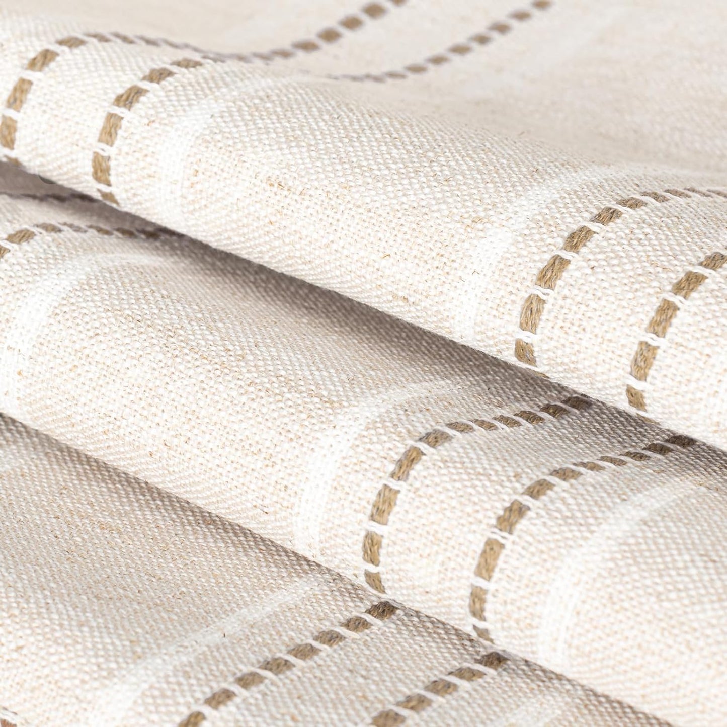 AELS 18x18 Decorative Farmhouse Linen Throw Pillow Covers with Fringe,Boho Textured Pillow Case,Set of 2,Beige with White & Navy Blue Stitch Yarn Dyed Stripe Cushion Cover for Sofa Couch (Cover ONLY)