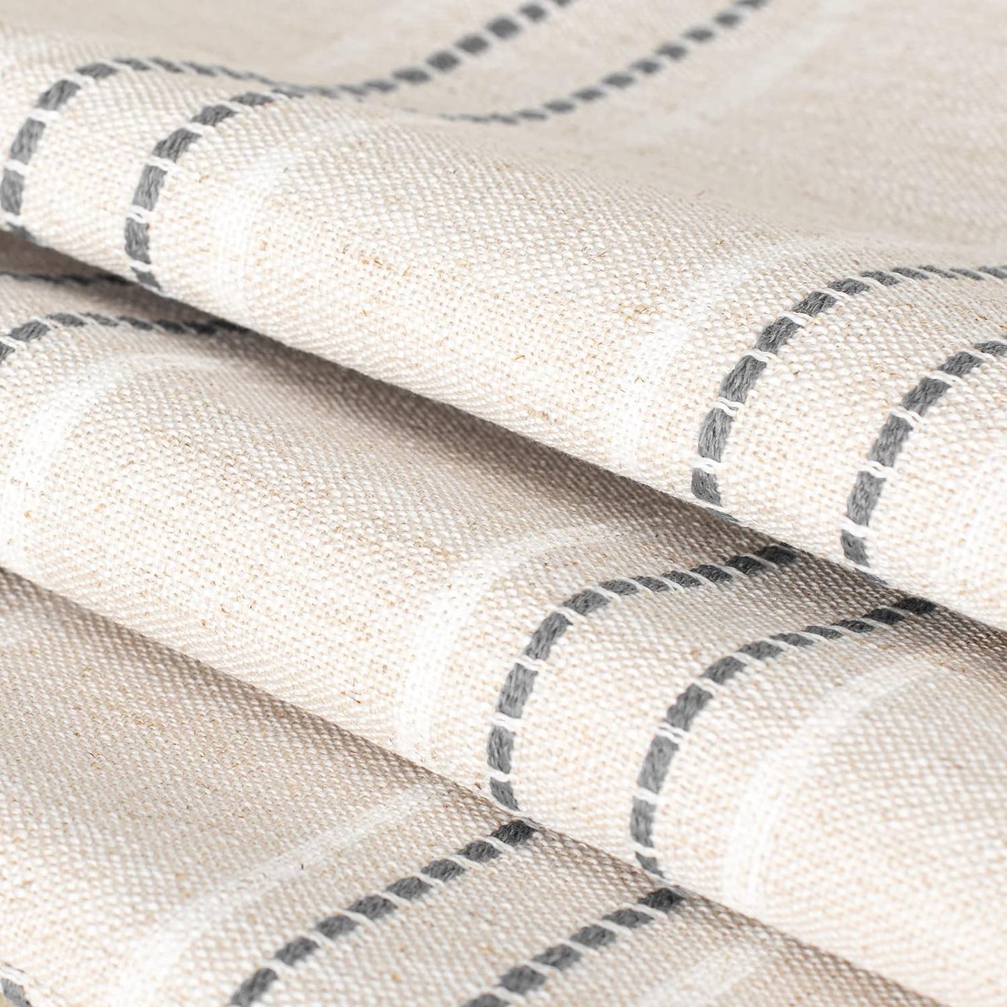 AELS 18x18 Decorative Farmhouse Linen Throw Pillow Covers, Boho Textured Pillow Case, Set of 2, Beige with White & Brown Stitch Yarn Dyed Stripe Cushion Cover for Sofa Couch Living Room (Cover ONLY)