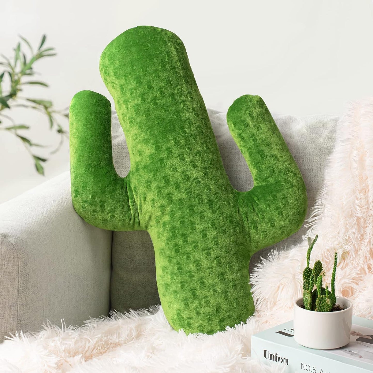 AELS 22 Inches Cactus Decorative Throw Pillow, Cute Succulent Throw Pillow, 3D Office Nap Pillow, Cactus Plush Pillow for Nursery Bedroom Room Decor, Blue Green