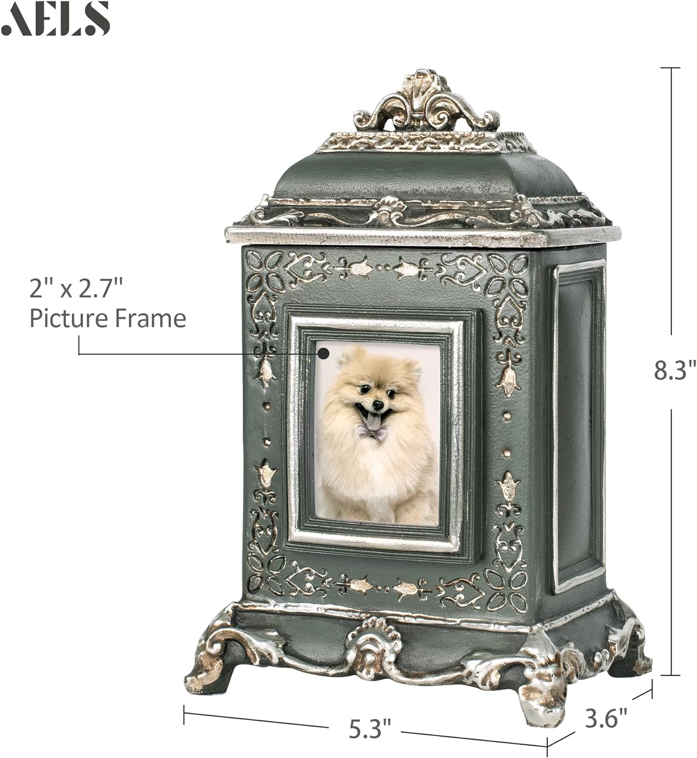 AELS Pet Urn Memory Box for Keepsakes with Photo Slot, Dog Memorial Urns for Ashes, Cat or Dog Cremation Urns, Dark Green