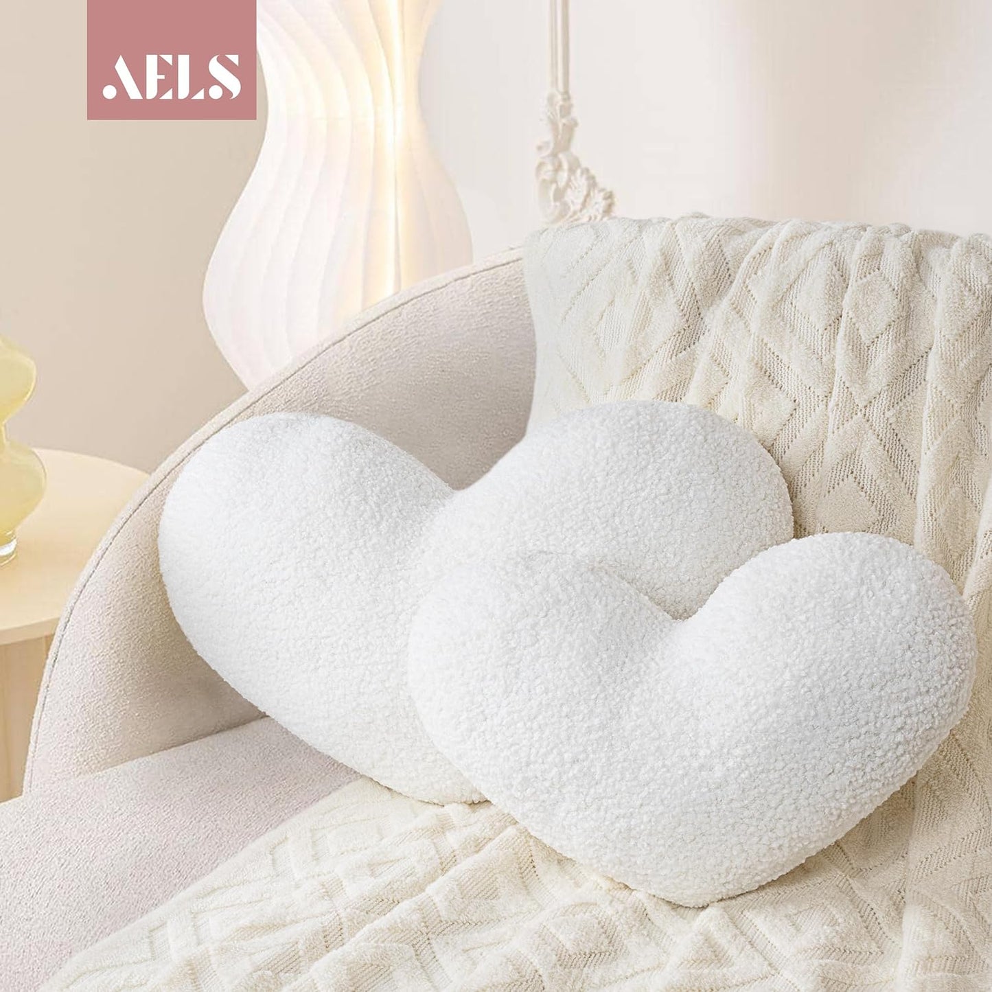 AELS Heart Shaped Pillow, 20 Inches Heart Decorative Throw Pillows, Faux Fur Love Pillows Cute Pillow, Valentines Day Decorations, Wedding Decor, Living Room Bedroom Nursery Decor, White