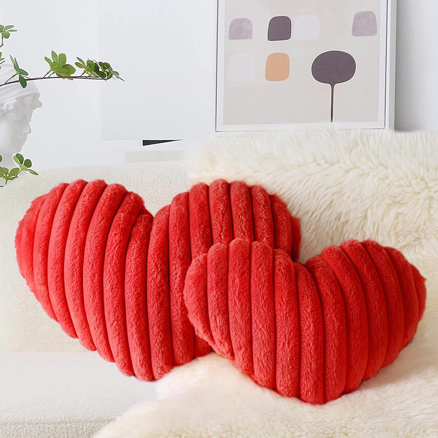 AELS Heart Shaped Pillow, 20 Inches Heart Decorative Throw Pillows, Faux Fur Love Pillows Cute Pillow, Valentines Day Decorations, Wedding Decor, Living Room Bedroom Nursery Decor, White